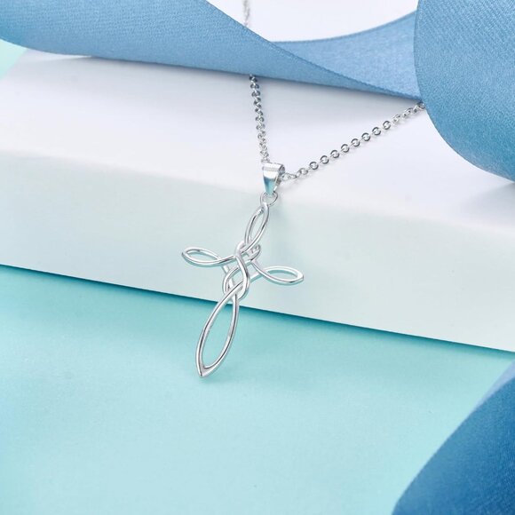 Celtic Cross Necklace Women, 925 Sterling Silver Knot Pendant Necklace, Irish Re - Picture 3 of 6